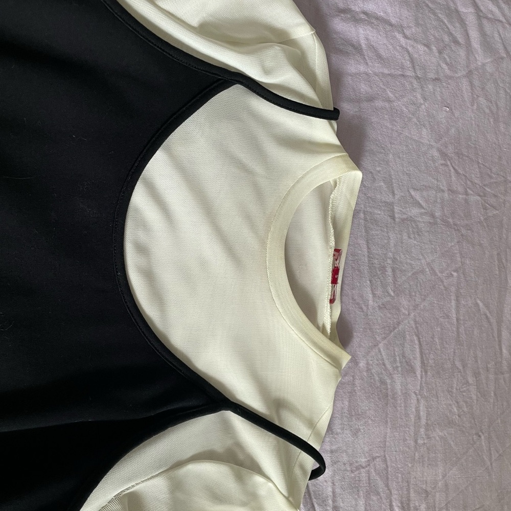 STAUD Black Slip Dress Over Cream Tee Layer - Picture 3 of 3